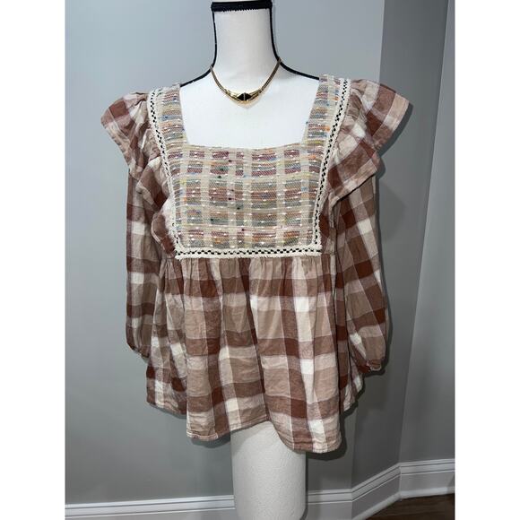 Entro “Corrine” Women’s Boho Plaid Blouse Size Large 100% cotton - Picture 5 of 14